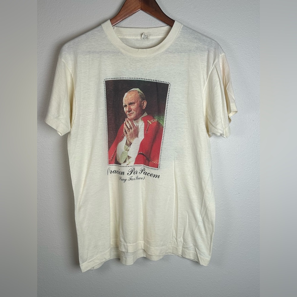 VINTAGE POPE JOHN PAUL II PEEK AT THE POPE USA 1987 TOUR SHIRT SIZE L